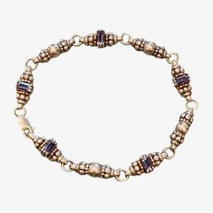 Lagos Caviar Amethyst Link Bracelet 7 1/2" Sterling 925 Yellow Gold 18k, 19.1g